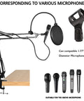 Heavy Duty Microphone Stand With Adjustable Quad Boom Arm Studio Mic Boom Windscreen Double Layer Pop Filter Shock Mount shown