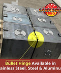 4 Inch Aluminum Weld On Bullet Hinge With Stainless Steel Bushing And Pin And Grease Zerk Fitting available in steel and aluminum