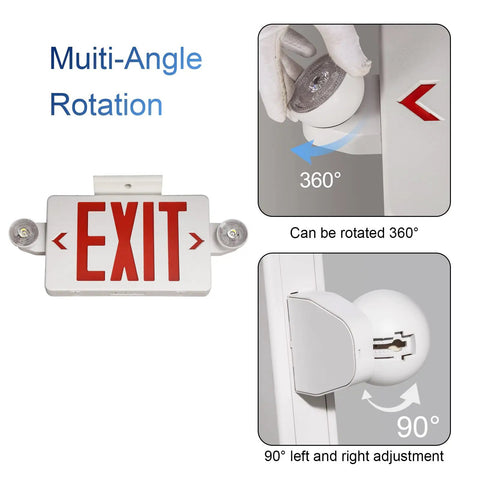 Red Exit Sign With Emergency Lights Battery Backup UL Listed multi-angle rotation details