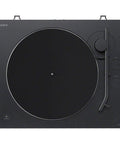 Sony PS-LX310BT Belt Drive Turntable Fully Automatic Wireless Vinyl Record Player with Bluetooth Connectivity USB Output Two Speeds 33 And 45 RPM Easy One Step Operation Built In Phono Preamp For High Quality Audio Playback top view with black platter and controls