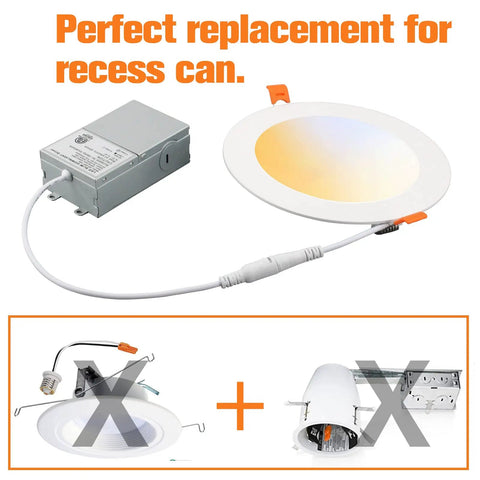 Ultra Thin 6 Inch Recessed LED Lights With Junction Box 12W 100W Equivalent 5CCT 2700K-5000K Selectable product image