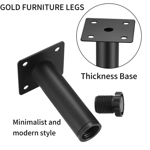 Image of Gold Furniture Legs with Thickness Base, highlighting one of the 4 Pack Adjustable Metal Furniture Legs 6 Inches High Heavy Duty Cabinet Feet.