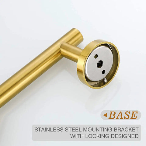 Brushed Gold 5 Piece Bathroom Hardware Set Wall Mounted With 18 Inch Towel Bar 16 Inch Hand Towel Bar Base Detail