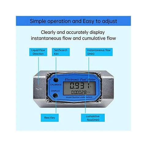 Fuel Flow Meter And Water Meter For Measuring Crude Oil Gas Methanol And Water With Clear Flow Display Multi Fluid Gauge For RV Water Heaters And Farm Projects showing electronic display.