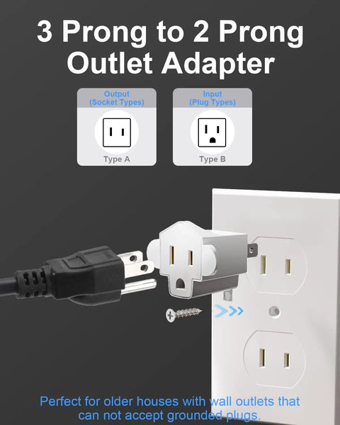 Hella Durable 3 Prong To 2 Prong Outlet Adapter And Fireproof Polarized Splitter Converter in use with grounded plug.