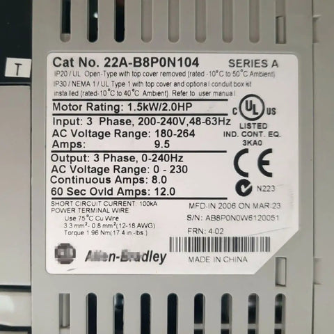 Powerful 1.5 KW 240V Three Phase Variable Frequency Drive For Precise Motor Control Smooth Speed Regulation And Industrial AC Performance A True Workhorse For Reliable Efficient Motor Runs., front label showing 1.5kW 3-phase VFD
