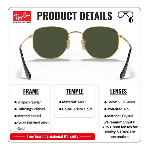 RB3548N Square Round Dope Non-Polarized Sunglasses For Men And Women With G-15 Green Lens, Slick Modern Frame in product details display