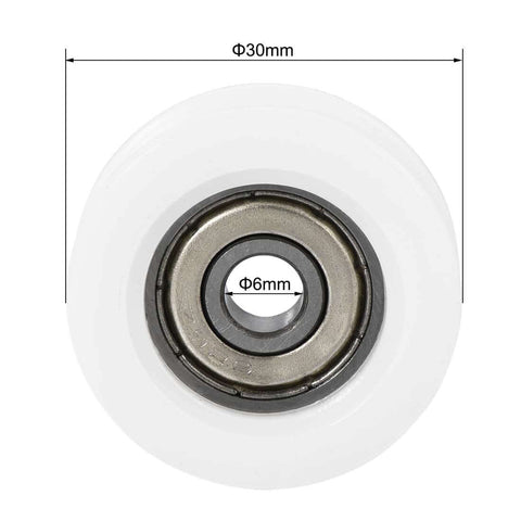 U Groove Nylon Pulley Bearing Wheel 6x30x10mm U626ZZ Double Shielded Chrome Steel Bearings GCr15 4Pcs front view