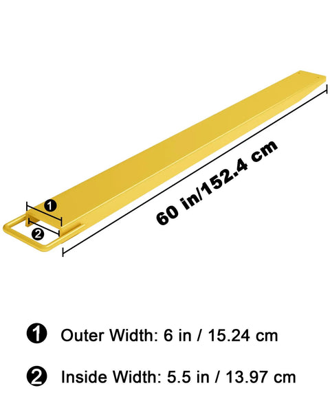60 inch Heavy Duty Forklift Extension Pair 60 Inches Long With 5.5 Inner Width Rock Solid Industrial Steel Build For Massive Pallet Loads No Sweat Setup In Bright Yellow