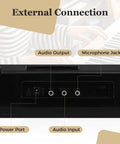 External ports on the 61 Key Portable Keyboard Piano With Light Up Keys Microphone Headphones Stickers Carrying Bag 200 Rhythms 200 Tones 70 Demos