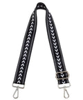 Snag This Wide Adjustable Crossbody Purse Strap For A Luxe Jacquard Weave Look And Solid Gold Hardware That Fits Your Fit And Elevates Your Everyday Carry Game Smoothly. Black and white jacquard strap with silver hardware.