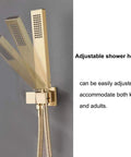 UMJIGF Shower System,Ceiling Mount Brushed Gold Bathroom Brass Ceiling adjustable shower holder with flexible shower hose.