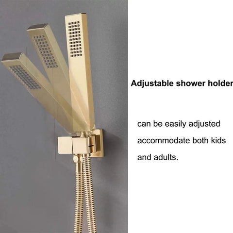 UMJIGF Shower System,Ceiling Mount Brushed Gold Bathroom Brass Ceiling adjustable shower holder with flexible shower hose.