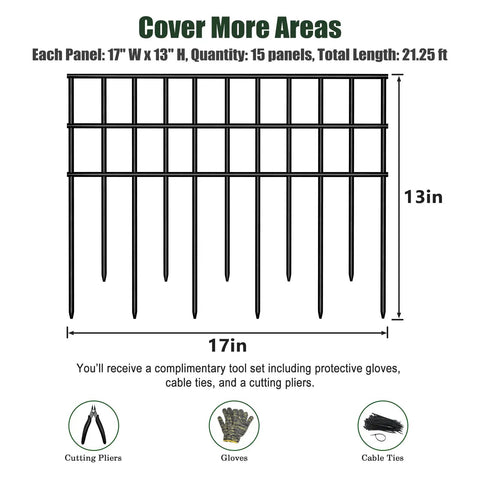 15 Pack Dog And Critter Barrier Fence With 21.25 Feet Of No Dig Under Fence Barrier For Yard Rustproof Metal Garden Fence Gap Filler diagram