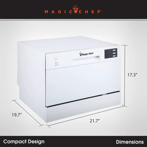 Real Deal Compact Countertop Dishwasher For Modern Kitchens Clean Cycle For Six Place Settings With A Durable Stainless Steel Tub and dimensions.
