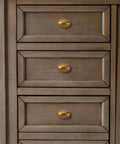 Antique Brass Cabinet Knobs 10 Pack 1-3/8 Inch Oval Drawer Knobs installed on wooden cabinet drawers