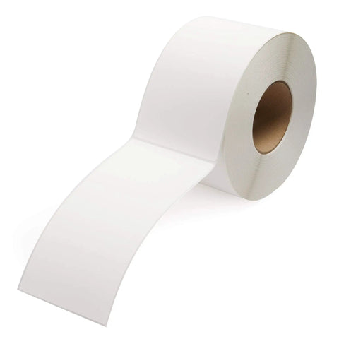 4x8 Direct Thermal Labels For Industrial Printers, Perforated, 3 Inch Core, 750 Labels Per Roll, 4 Rolls, Warehouse Grade Shipping Labels, Works With Zebra DataMax Sato Intermec Printers, Permanent Adhesive, Made In USA roll of white shipping labels