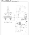 Technical drawing of Governor 4 Inch Centerset Lavatory Faucet With Brass Pop Up And Porcelain Cross Handle Polished Chrome High Arc Spout