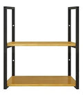 Heavy Duty Wall Shelf Brackets Black Metal Floating Supports Square Tube Wall Mounts Built Tight For Heavy Lifting With Mounting Screws Included Space Saving Rack Hardware No Wooden Plank Needed Three Pack Set with two wooden shelves