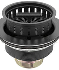 Heavy Duty 304 Stainless Steel Kitchen Sink Drain Kit Three And A Half Inch Strainer With Stainless Stopper Assembly Fits Standard Drains Rustproof Leak Proof Basket No Fuss Install Durable, shown in black finish