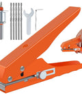 Beefy Five Sixteenth Inch Heavy Duty Single Hole Puncher, Portable Handheld Paper Punch With Limiter, shown with accessories