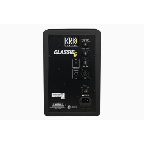Back view of 5-Inch Classic Studio Monitor with Bi-Amped Class A/B Power, Custom HF/LF Contour Controls, connectors and power input.