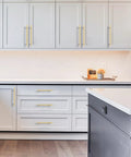 Kitchen with Brushed Gold Knurled Cabinet Pulls, 10 Pack, 3 Inch Center To Center Holes, Solid Zinc Alloy Kitchen Cabinet Handles for cabinets.