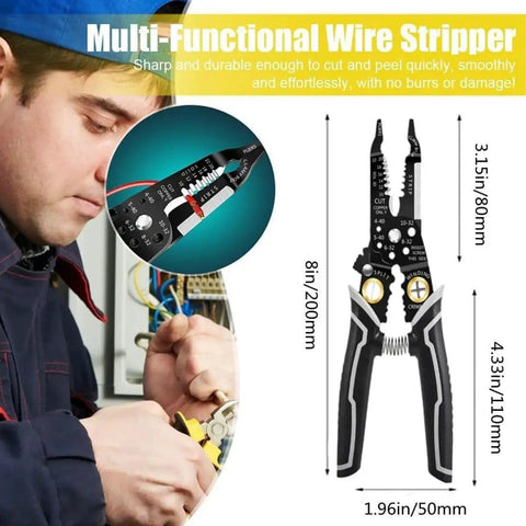 Multifunctional Wire Cutter And Stripper 9-In-1 Tool For Stripping Cutting Crimping And Cable Work, High-Carbon Steel Pliers.
