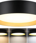 Flush Mount LED Ceiling Light 13 Inch 2400 Lumens 25W Dimmable With 3 Color Temperatures 3000K 4000K 5000K Black Gold Modern Lamp