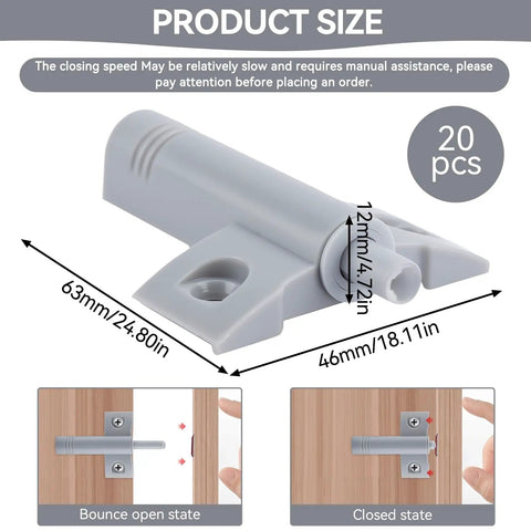 Twenty Piece Grey Plastic Soft Close Drawer Dampers For Kitchen Cabinets Wardrobes And Dressers dimensions and installation guide