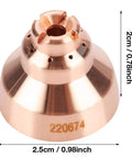 Five Piece Plasma Consumables Set For 220674 Coverfit Plasma Cutter Torch Replacement Parts shown with dimensions