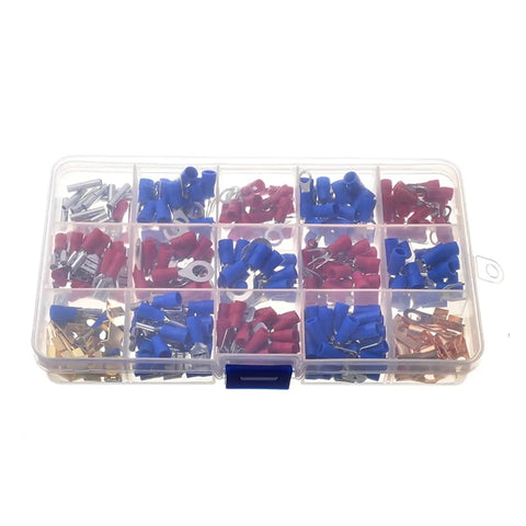 Solid 300Piece Assorted Insulated Electrical Wire Crimp Connectors With Spade Butt Ring Fork Terminals And Rolled Lugs Set In Handy Box, assorted terminals