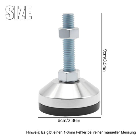 Beefy Adjustable Foot Levelers With 2.36 In Dia Base, M12 Thread, 5280 Lb Load Rating, stainless steel, non-slip base