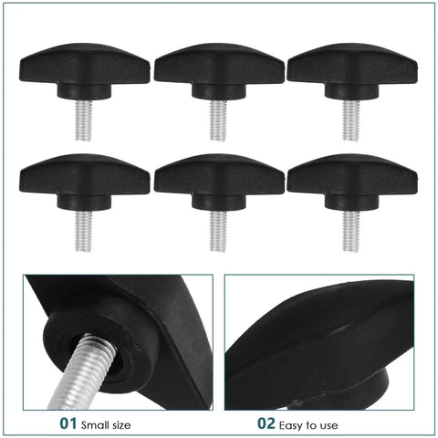 Rock Solid Microphone Stand Thumb Screws Decked Out With Tee Wing Knobs, 6 black thumb screws for easy mounting.