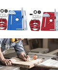 Heavy Duty Red Aluminum Router Table Insert Plate With Miter Slots Delivers Zero Fuss Sliding Action For Weekend Warriors And Pro Carpenters Who Knuckle Down On Fine Joinery Without Any Shop Floor Stress with blue and red colors displayed.