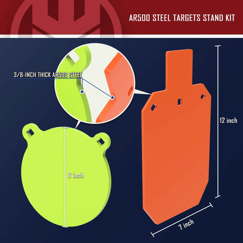 Diagram of AR500 Steel Target Kit For Shooting Stand System With Height Adjustable Frame showing silhouette and gong targets.