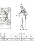 Badass Cast Iron 4 Bolt Flange Mounted Bearing Units Fits UKF207 H2307 UK207 Models, 30mm flange mount
