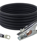 Beefy 300 Amp Welding Ground Clamp Lead Assembly With Terminal Lug Connector, 1 AWG Copper Cable, 15 Ft, Zinc Plated Clamp