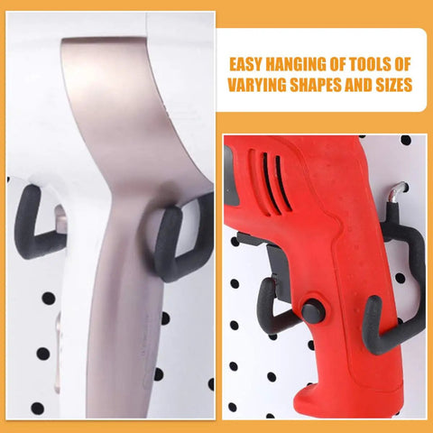 Heavy Duty Black Pegboard Hooks For Garage Tool Storage, Built Tough Steel And Rubber Wall Mounts, Universal Drill Plier Holders, Solid Shop Upgrade To Hang Em All Safely