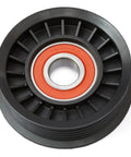 Premium Replaceable Drive Belt Idler Pulley 88909590 detailed view, sturdy black rubber with metal bearing, fits Chevy Buick GMC Cadillac models.