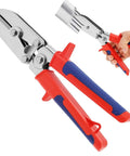 5-Blade Hand Crimper for Gutter and Sheet Metal Crimping Deep Throat Duct Crimping Tool with red and blue handle