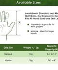 Size chart for standard and midsize All Weather Multi Compound Golf Grips With Regripping Kit For Men And Women Corded Rubber Golf Club Grips