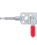 Stainless Steel Push Pull Toggle Clamp Quick Release Clamp for Woodworking Jigs and Fixtures, side view with red handle.