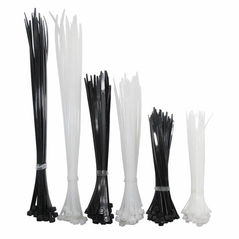 Heavy Duty Zip Ties Assorted Pack 6 Inch 40Lb 8 Inch 50Lb 12 Inch 50Lb Nylon 66 UV Resistant Indoor Outdoor Cable Ties Set