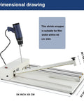 2 In 1 Shrink Wrap Machine With Heat Gun 45 Cm Manual Heat Sealer with dimensional drawing for packaging bags and crafts.