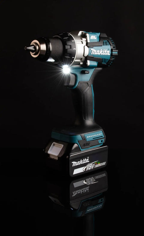 Brushless 18V Cordless Drill Driver With 13Mm Keyless Chuck And Dual Speed Gearing, featuring LED light and metal gear housing.