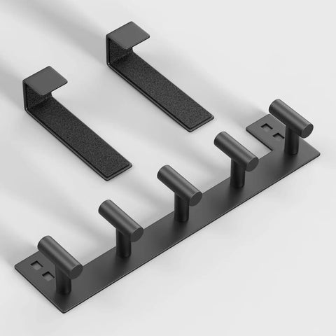 Over The Door Hooks 5 Pack Black T Hooks Coat Rack Organizer For Bathroom Towel Holder No Fuss Mount Fits Doors Up To One And Three Quarters Inches Thick Easy Install