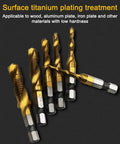 Six Piece Titanium Drill Tap Bit Set With 1/4 Inch Hex Shank For Metric M3 To M10 Taps And Countersink Bits, HSS 4341
