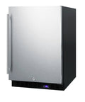 Hella Solid 24 Inch Built In Outdoor All Freezer Featuring True Frost Free Forced Air Cooling Slick Black Cabinet front view.