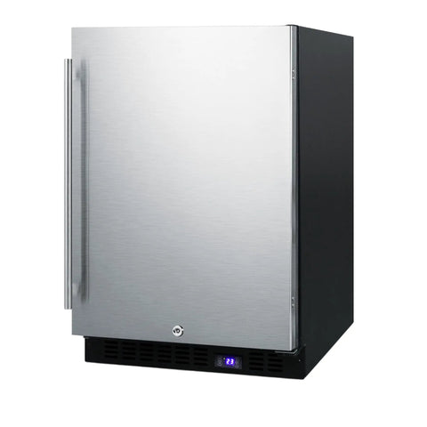Hella Solid 24 Inch Built In Outdoor All Freezer Featuring True Frost Free Forced Air Cooling Slick Black Cabinet front view.